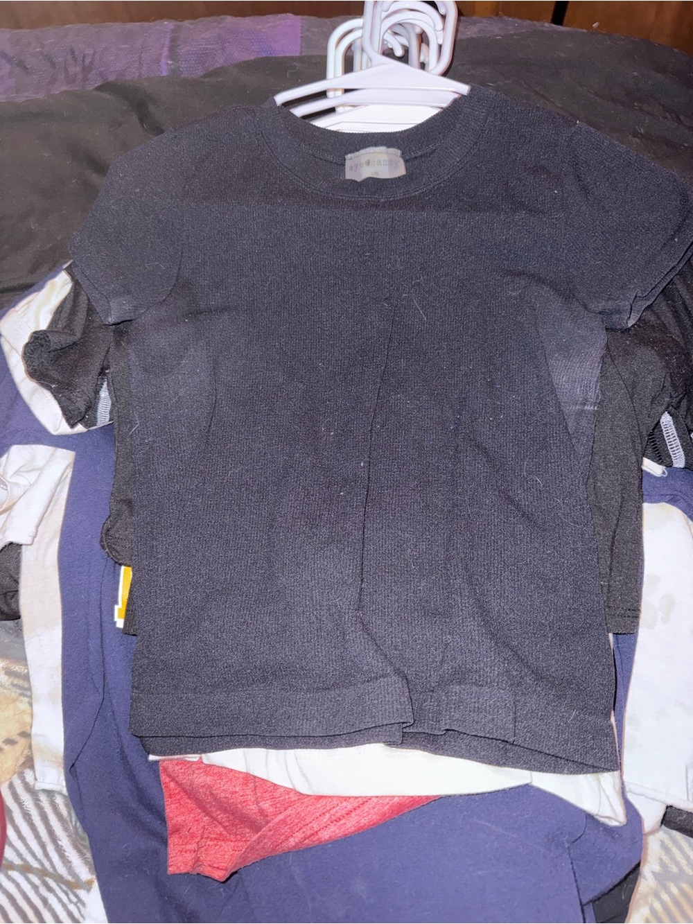 eye candy Black Short Sleeve Ribbed Tee